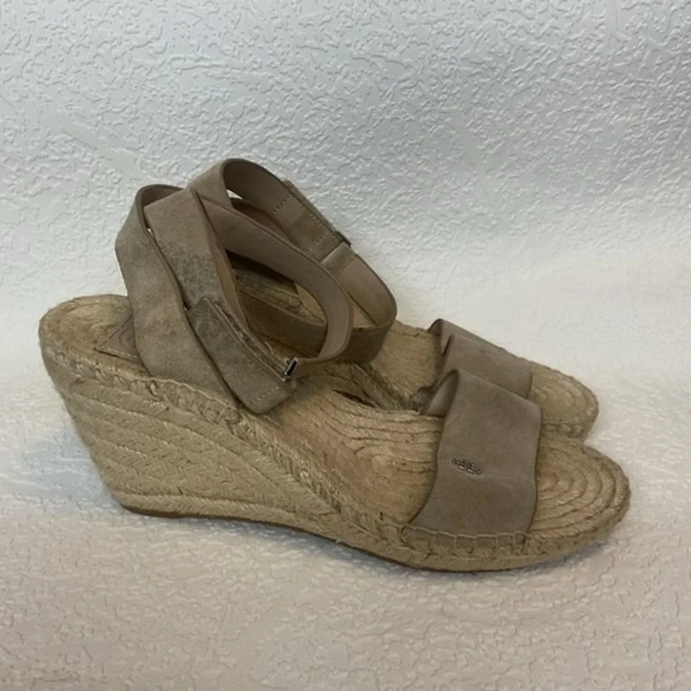 Tory Burch Bima Tan‎ Wedge Espadrille Ankle Strap Sandals Women 8 Spain Leather